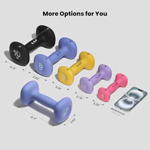 Sportneer Neoprene Dumbbells Set of 2, 2,3, 5, 8, 10lb Hand Weights for Women, Non-Slip Ergonomic Design, Anti-Roll Square...