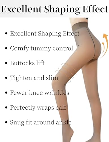 Zibnwek Fleece Lined Tights For Women, Panty Hose Women's Control Top, Fake Translucent Thick Thermal Sheer Tights