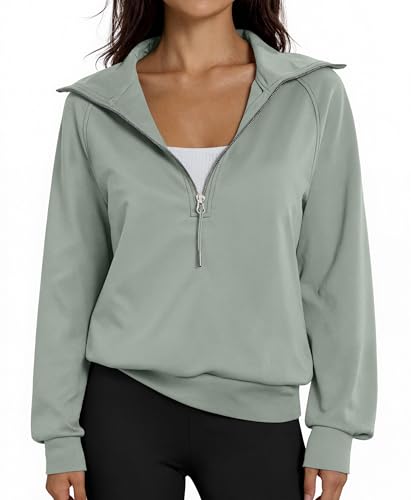 Women's Cropped Half Zip Pullover Quarter Zipper Long Sleeve Sweatshirt for Casual Wear
