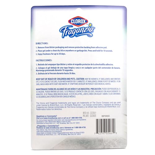 Clorox Fraganzia Stick-On Gel Fresheners, Lavender with Eucalyptus Trash Can Deodorizer Up to 30 Days Scent, Odor Absorber for Kitchen, Bathroom, Closet, No Plug or Batteries, 0.12 Fl Oz, 6 Count