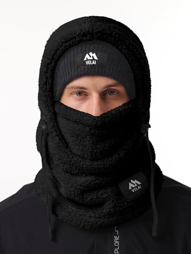 VELAI Balaclava Fleece Ski Mask for Men Women Winter Face Masks Windproof Hooded Scarf Cold Weather Hat Neck Warmer