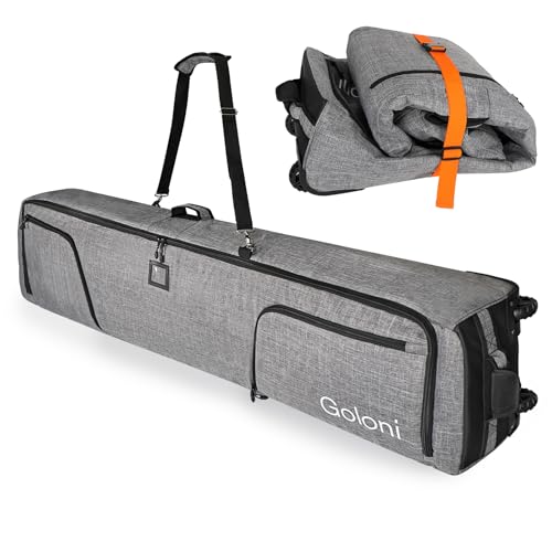 Goloni Ski Bag with Wheels,Padded Snowboard Bag for Air Travel,600D Waterproof Fabric,Foldable Snow Bag Fits 2 Pairs Skis