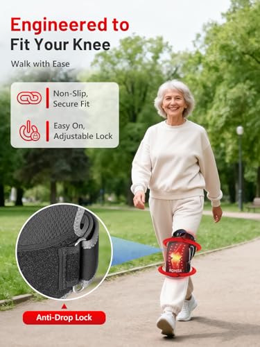 ROMISA Red Light Therapy Knee Brace with Heat & Massage, Cordless Rechargeable Controller, 20Min Auto Timer, 660nm & 850nm...