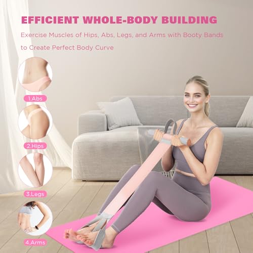 Fitness Resistance Band with Handles & Non-Slip Pedal, 150lb Fabric Exercise Bands, Yoga Starter Sets Sit Up Pull Rope for...