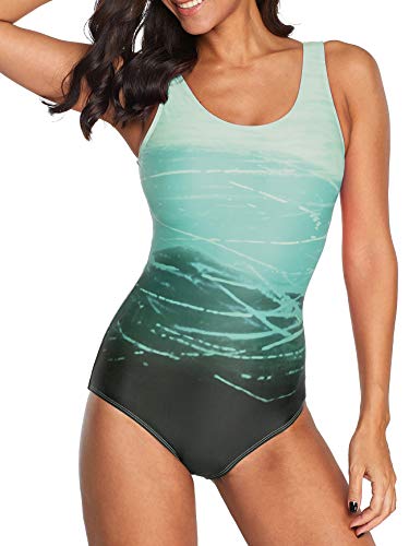 Athletic One Piece Swimsuit Women Modest Criss Cross Back Bathing Suit Quick Dry Full Coverage Swim Suit