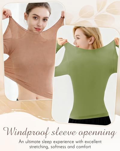 Shihanee 3 Pcs Ultra-Thin Seamless Elastic Thermal Inner Wear Tops for Women Thermal Undershirt Stretch Warm Underwear Set