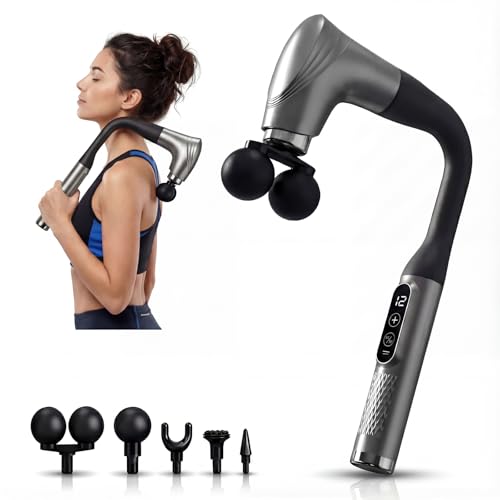 makecatch Long Handle Massage Gun for Back and Shoulders, Ergonomic Extended Reach Deep Tissue Massager, U-Shaped Dual Hea...
