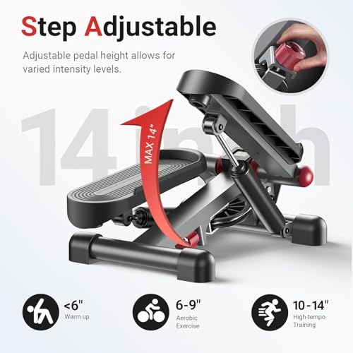 UTRYUP Mini Stepper for Home Exercise, Compact Hydraulic Stair Stepper with Resistance Bands, Quiet Fitness Machine with L...