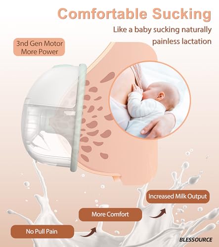 BLESSOURCE Security Heated Wearable Breast Pump, Hands Free Pump Breast with Innovative HeatFlow Tech, 3 Modes & 9 Suction...