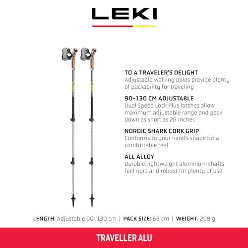 LEKI Traveller Alu Aluminum Adjustable Lightweight Trekking Poles for Hiking & Nordic Walking