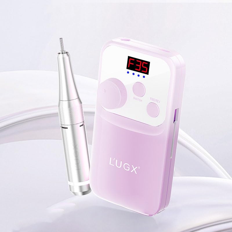 L'UGX Nail Drill Machine 35000RPM - Rechargeable Electric Nail File with LED Display, Portable Efile Nail Drill for Acrylic Gel