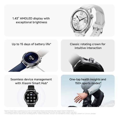 XIAOMI Watch S4 Smartwatch with 1.43-inch OLED Display NFC Bluetooth Calls Gesture Control 150+ Sports Modes 15-Day Batter...