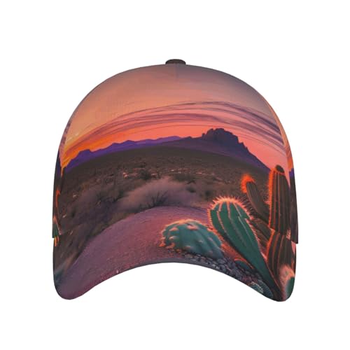 Cactus Desert Sunset Print Fashion Curved Edge Baseball Cap for Men Women, All-Season Outdoor Sports Travel Cap Black