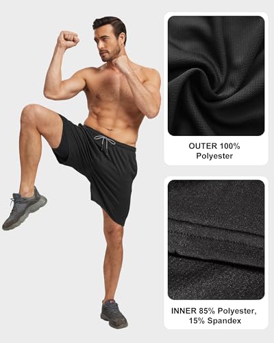HOPLYNN 5 Pack Mens 2 in 1 Running Shorts with Liner, Quick Dry Workout Training Gym Athletic Sport Shorts with Pockets
