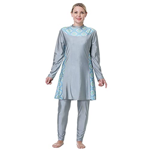 FYMNSI Women Modest Muslim Swimsuits Plus Size Full Body Islamic Burkini Hijab 3 Piece Long Sleeve Rash Guard Skirt Swimwear