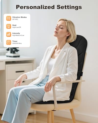 Snailax Back Massager with Heat, Massage Seat Cushion with 10 Motors, Massage Chair Pad for Home Office Use, 5 Modes & 3 I...