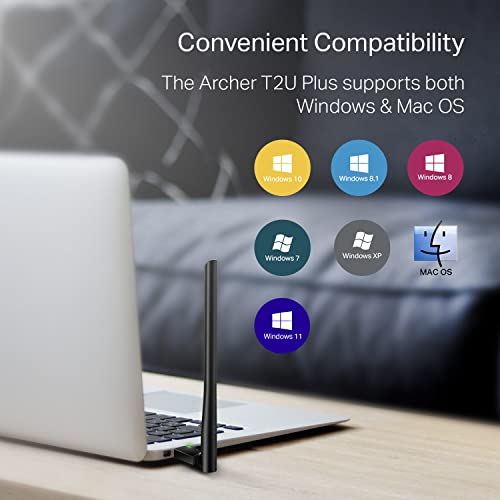 TP-Link AC600 USB WiFi Adapter for PC (Archer T2U Plus)- Wireless Network Adapter for Desktop with 2.4GHz, 5GHz High Gain ...