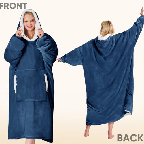yescool Wearable Blanket Hoodie, Flannel Sherpa Fleece Blanket Sweatshirt for Adults Women Men,One Size Fits All