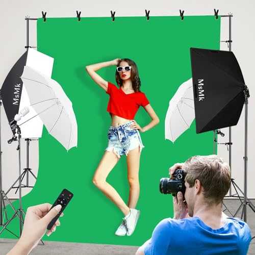[Upgraded LED Bulb] Photography Lighting Kit 8.5x10ft Backdrop Support System and LED Softbox Set, 6400K Bulbs, Umbrella, ...
