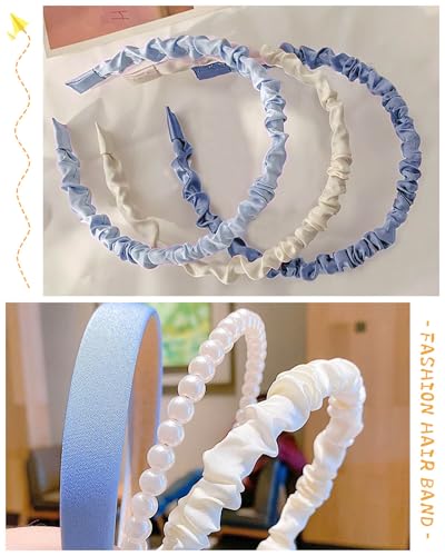 JELIEE 7 Pack Different Designs Non-Slip Headbands for Women - Fashion, Flower, Cute Pearl, Twisted, Solid Blue and White ...