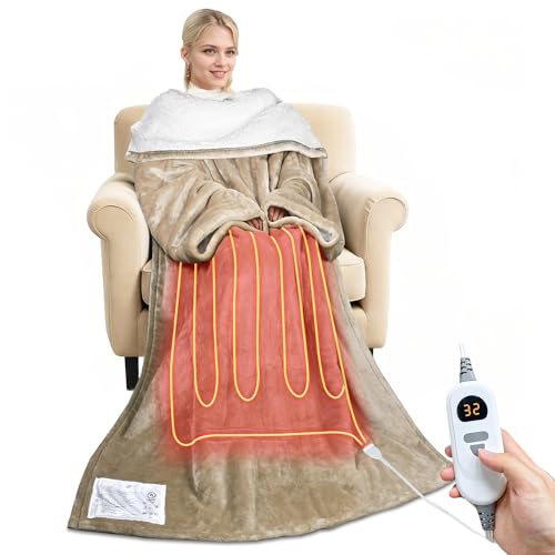 Tirrinia Heated Blanket, Wearable Electric Blanket, Sherpa Heating Blanket, Electric Throw Blanket for 5 Heating Levels, G...