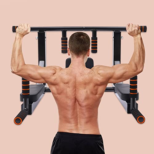 Wall Mounted Pull Up Bar, Multifunctional Chin Up Dip Station for Indoor Home Gym, Training Equipment Fitness Dip Stand Su...
