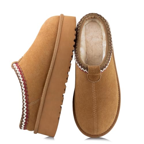 XIXITIAO Slippers for Women Suede Leather Platform Slippers Slip on Cozy Winter Womens House Slippers for Indoor Outdoor