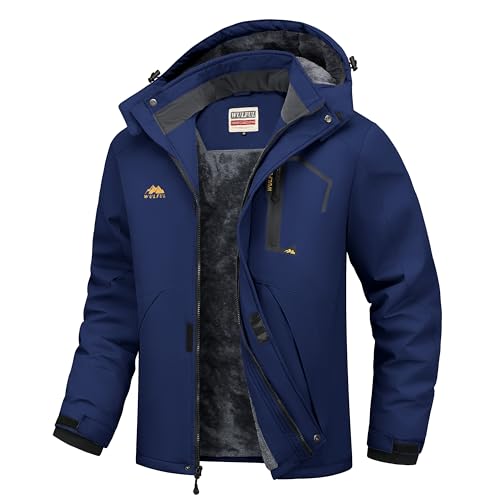WULFUL Men's Ski Jackets Warm Winter Snow Windbreaker Resistant Snowboard Fleece Coat Mountain Waterproof Parka with Hood