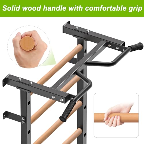 Kipika Gymnastic Stall Bar - 2"x2" Swedish Ladder with 1" Hole, Wall Mounted Pull-up Bar Ladder Suspension Trainer, Solid ...