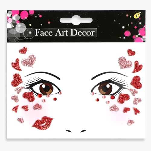 Valentine's Day Face Gems Face Jewels Stickers Red Love Heart Lip Self Adhesive Eye Body Face Nail Hair Crystal Rhinestone...