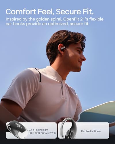 SHOKZ New OpenFit 2+ Open-Ear Headphones, Dolby Audio Enabled, Comfortable Earbuds with Soft Ear Hooks, 48H Playtime, IP55...