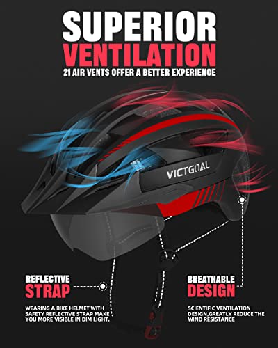 VICTGOAL Bike Helmet with USB Rechargeable Rear Light Detachable Magnetic Goggles Removable Sun Visor Mountain & Road Bicy...