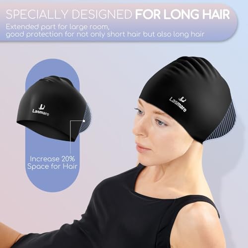 Long Hair Swim Cap for Women 2 Pack, Silicone Swimming Caps for Unisex Adult Women Men with Ear Plugs & Nose Clip Set, Wat...