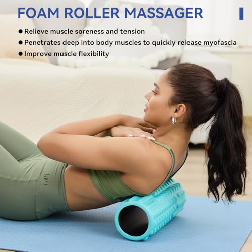 5 in 1 Foam Roller Set - Back Roller Foam, Massage Roller Stick, Massage Ball, Resistance Band for Physical Therapy & Deep...