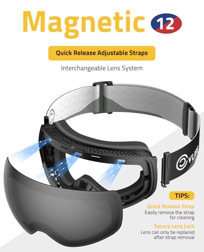 CVLIFE Ski Goggles OTG, Snow/Snowboard Goggles for Men, Women & Youth - Magnetic Lens, Frameless, 100% UV400 Protection