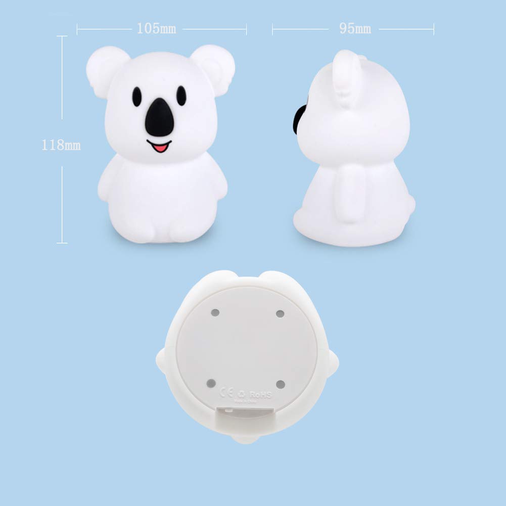 Tianhaixing Koala Night Light - Rechargeable Led Bedside Lamp With Touch & Remote Control, White Silicone, Model Thx854, Changeable Rgb Colors