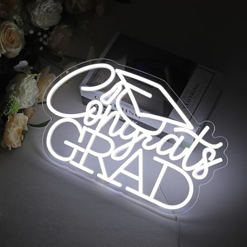 Congrats Grad Neon Sign for 2025 Graduation Decorations,16.5 x 9.9 IN White Dimmable Led Light Congrats Sign for Graduatio...