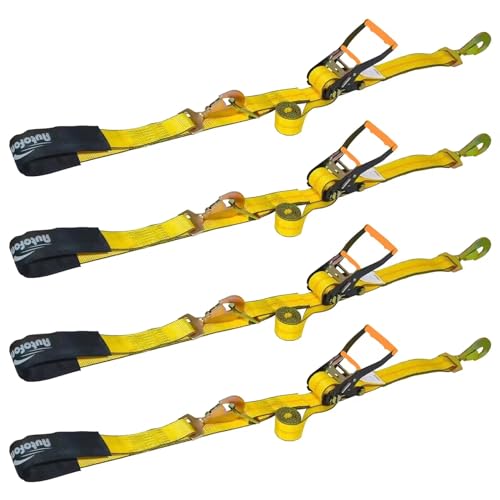Autofonder Heavy Duty Adjustable Car Tie Down Kit with Snap Hooks -Break Strength 10,000 lbs-Working Load 3333 lbs-2 Inch ...