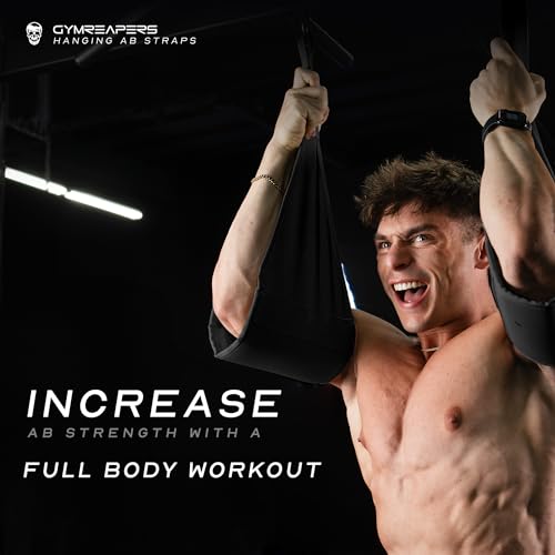 Gymreapers Hanging Ab Straps for Pull-Up Bar — Hang Bar Assist Strap & Strength Workout Exercise Equipment, Padded Adjusta...