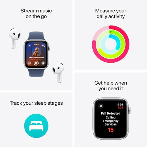 Apple Watch SE (2nd Gen) [GPS 44mm] Smartwatch with Silver Aluminum Case with Denim Sport Band M/L. Fitness and Sleep Trac...