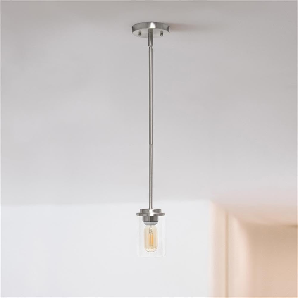 Lalia Home 1-Light Pendant Fixture, Adjustable Clear Cylinder Glass, 4.75x4.75x53, Brushed Nickel, Model 1270-LHP-3011-BN