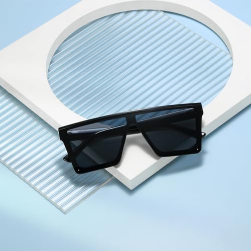 aisswzber Square Oversized Sunglasses for Women and Men Fashion Flat Top Goggle Siamese Lens