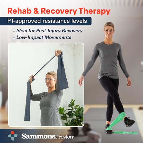 Sammons Preston 5pk Resistance Bands for Working Out, Color‑Coded Non‑Latex Exercise Bands, 5 ft Stretch Bands for Physica...