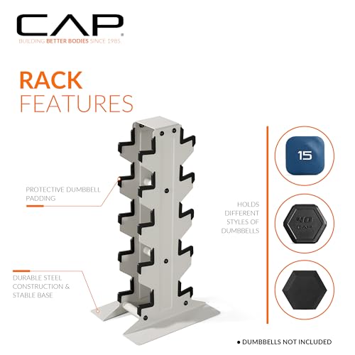 CAP Barbell Rubber Coated Hex Dumbbell Set with Vertical Rack | 100-300 lbs Free Weights Dumbbells Set for Home Gym | Mult...