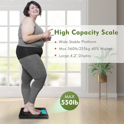 ZOETOUCH 560lbs Bathroom Scale for Body Weight Over 500 lbs, Accurate Digital Weighing Machine with Wide Platform 12.2" x ...