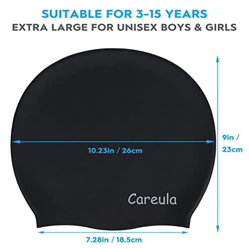 2 Pack Kids Swim Cap for Long Hair, Large Silicone Waterproof Swimming Cap for Age 3-15 Kids Girls Boys Toddler Children Y...