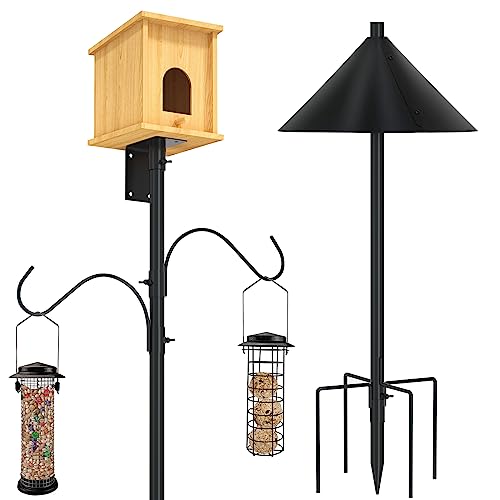ERYTLLY Bird House Pole 80 Inch Bird Feeder Pole with Squirrel Baffle and 2 Hooks - Heavy Duty Bluebird Feeder Support Rod...