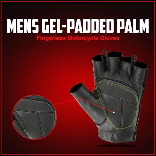 Hugger Glove Company Fingerless Leather Gloves for Men - Driving Gloves with Gel Palm Motorcycle Gloves - Biker, Riding, P...