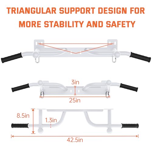 Wall Mounted Pull Up Bar - Heavy Duty Chin Up Bar, Pull-Up Bar for Garage, Joist, Wall Mount - Multifunctional Fitness Ba...