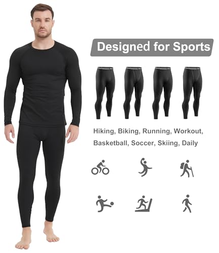 Dalavch 4 Pack Men Thermal Compression Pants,Fleece Lined Heated Leggings for Cold Weather Sports Athletic Winter Baselayer